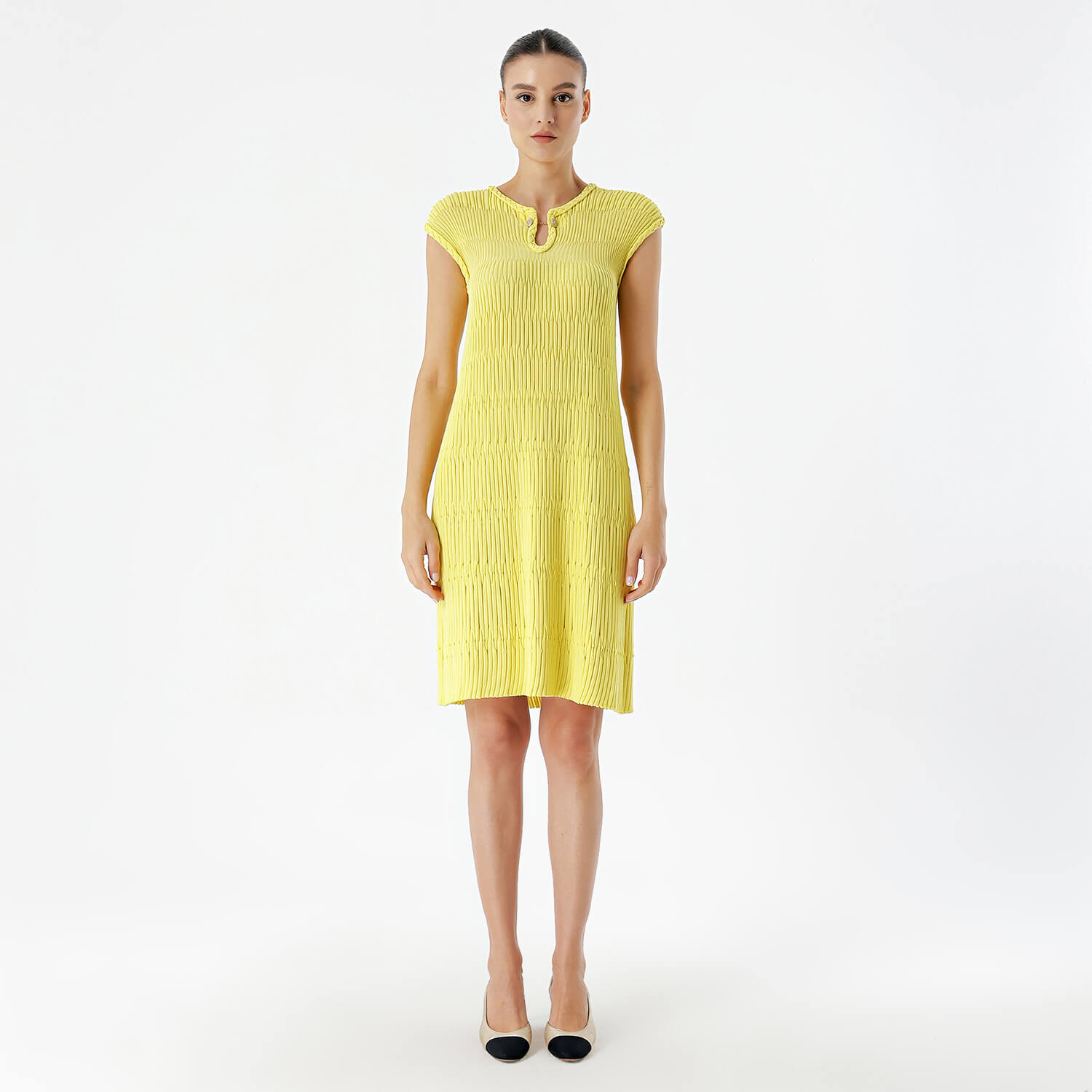 Chanel - Yellow CC Button Camisole Midi Dress